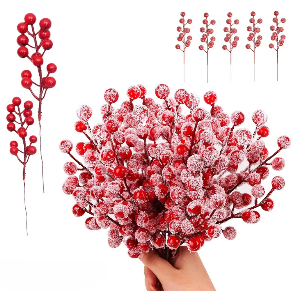Christmas Tree Artificial - 10-200PCS Artificial Red Berry Branches Holly