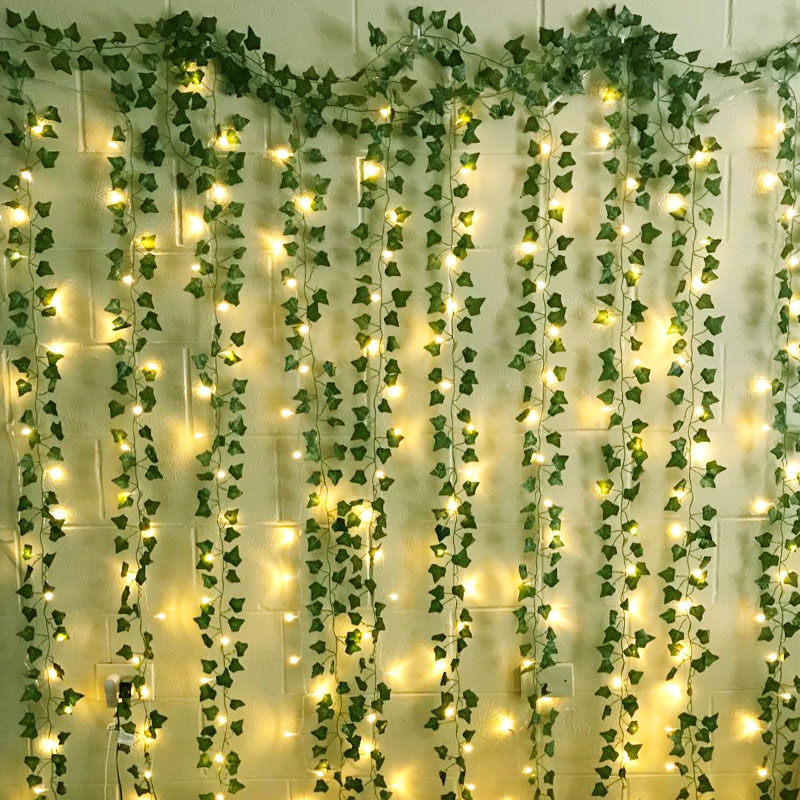 Led Fairy String Lights - 2.3m Silk Leaves Fake Creeper Green