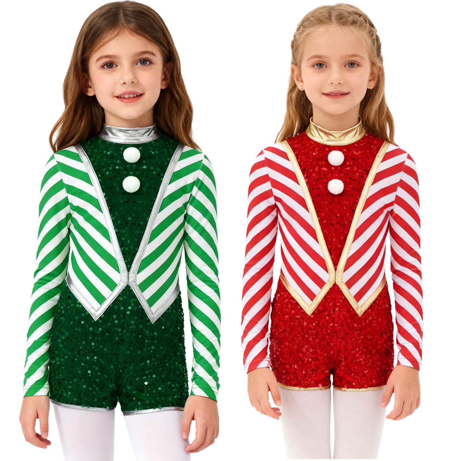 Kids Girls Long Sleeve Sequin  - Elf Costume Christmas avaliação e preço