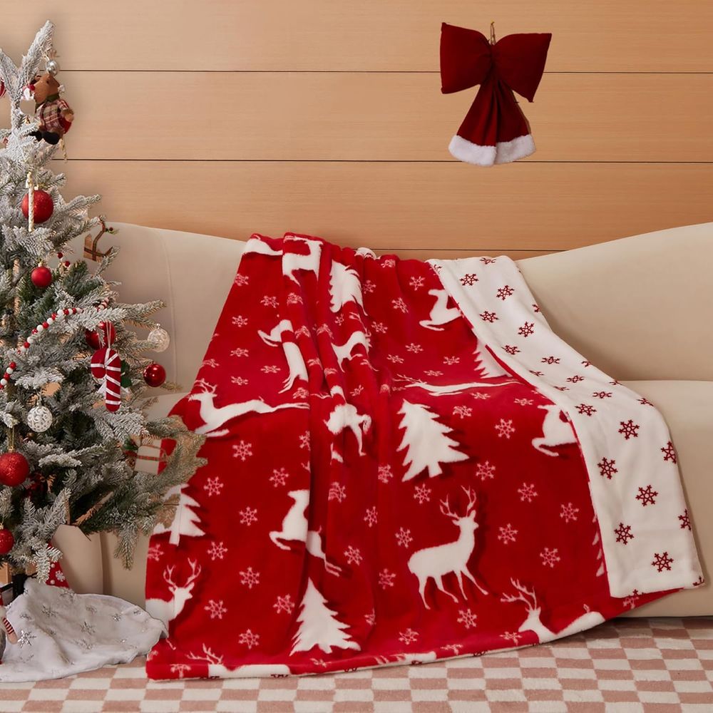 Christmas Faux Rabbit Fur & Fl - Christmas Throw Blanket avaliação e preço