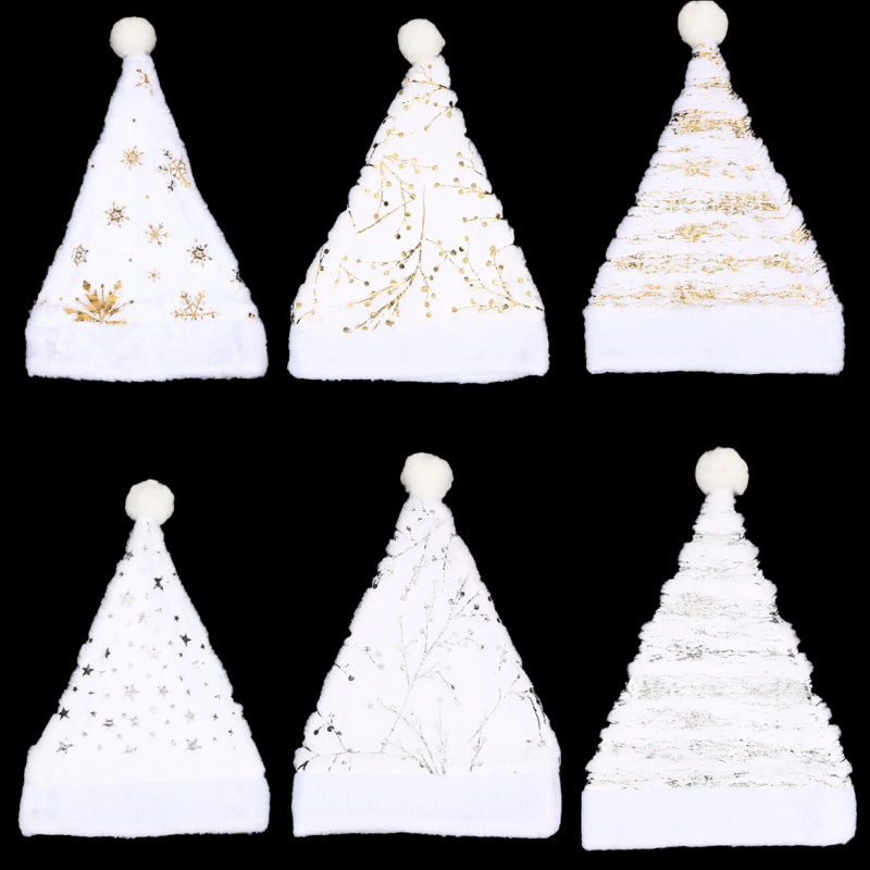 White Plush Christmas Hat Gold - Santa Hat Plush avaliação e preço