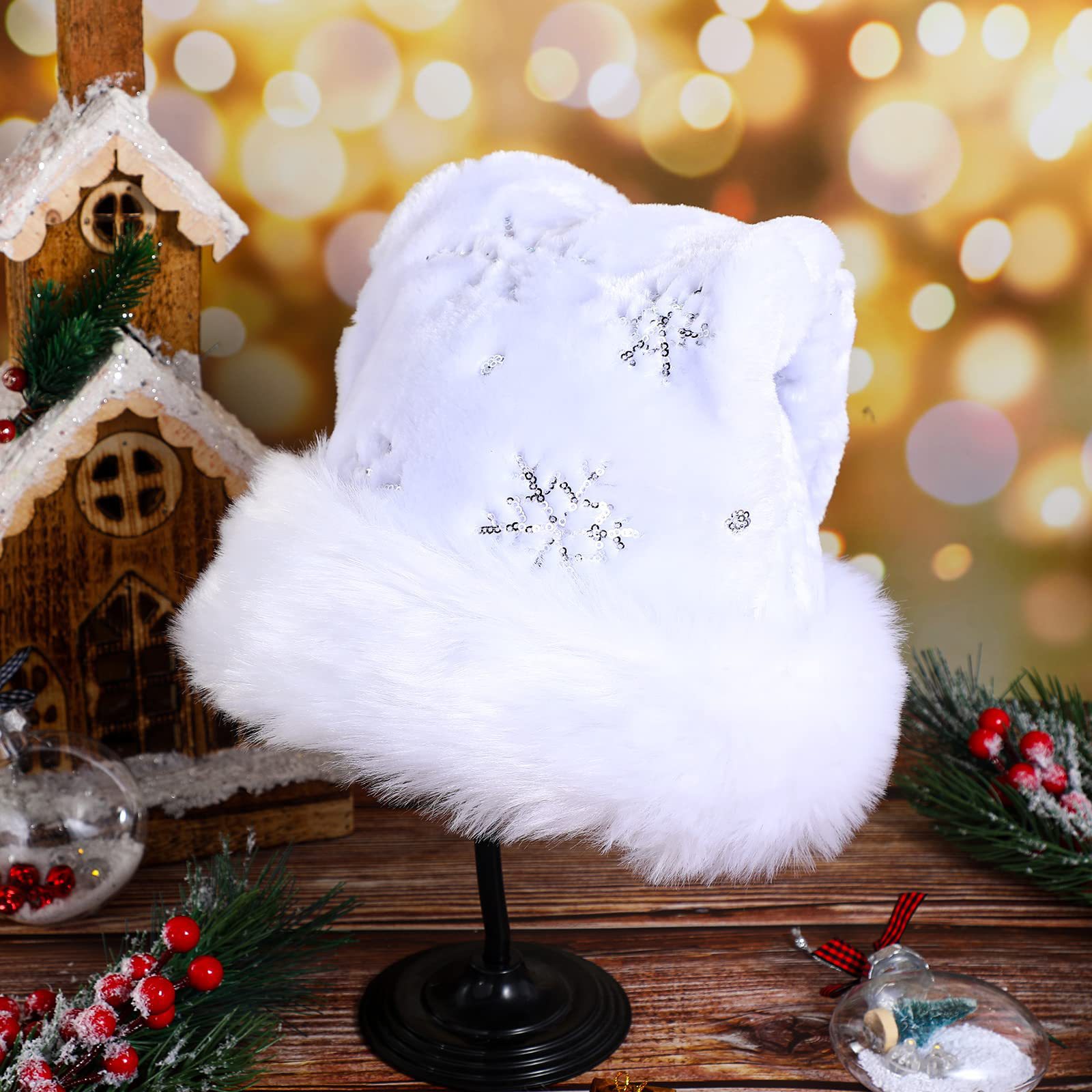 White Plush Christmas Hat Gold - Santa Hat Plush avaliação e preço