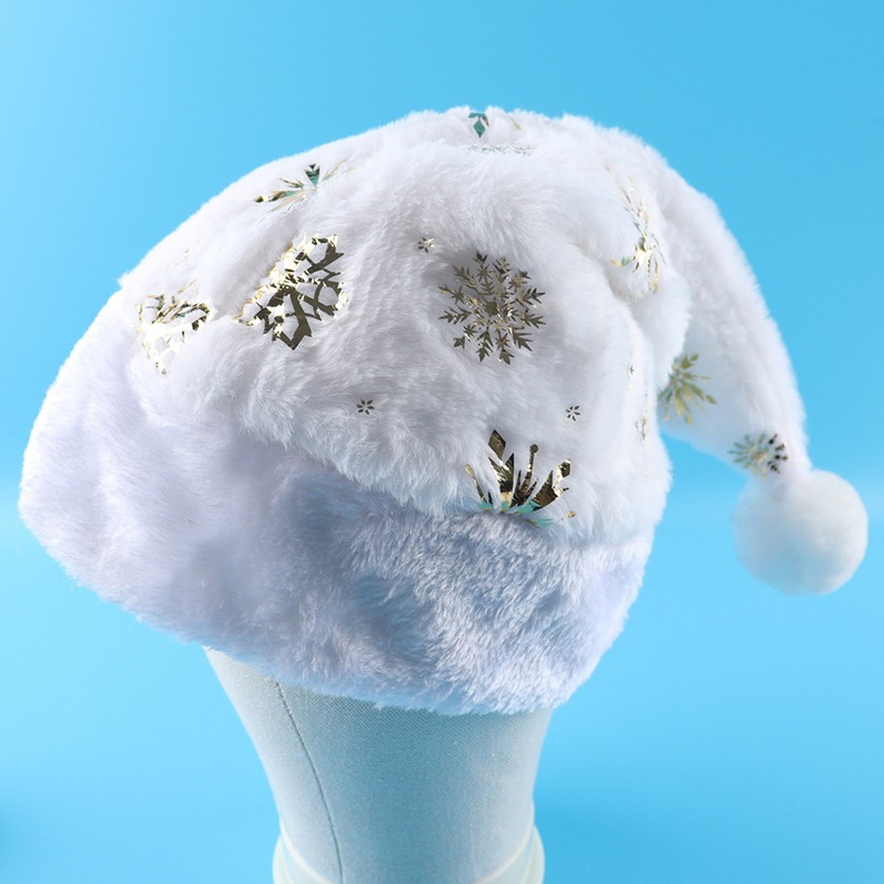 White Plush Christmas Hat Gold - Santa Hat Plush avaliação e preço