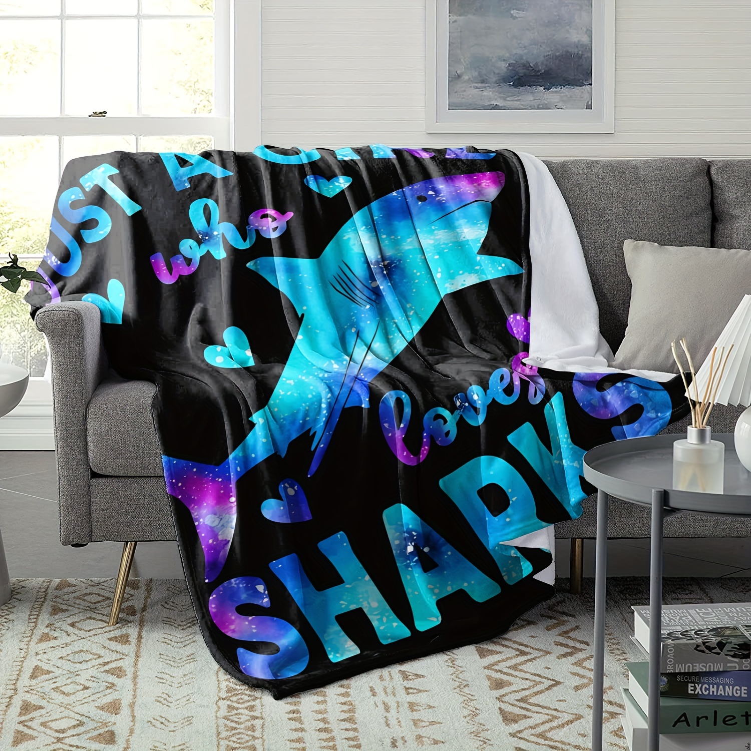 Cozy Shark-Themed Flannel Thro - Christmas Throw Blanket avaliação e preço