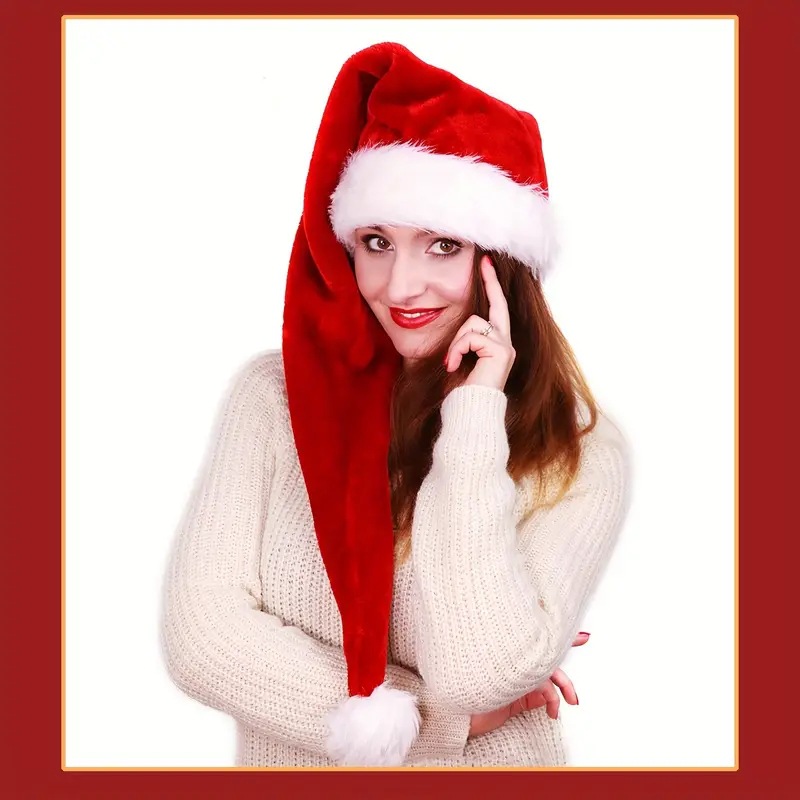 Long Plush Christmas Hat Red T - Santa Hat Plush avaliação e preço