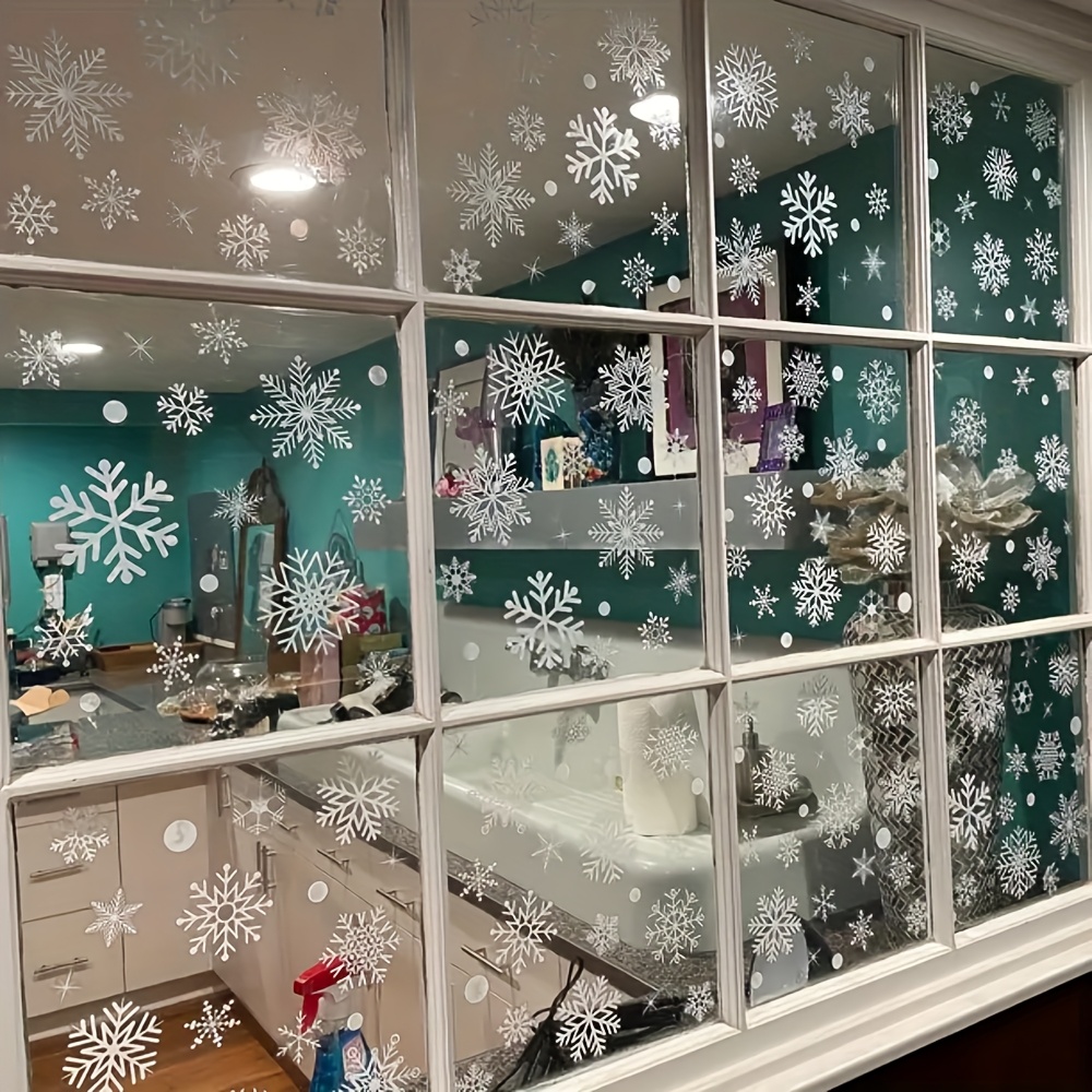 137Pcs Winter Snowflake Static - Snowflake Window Decal avaliação e preço
