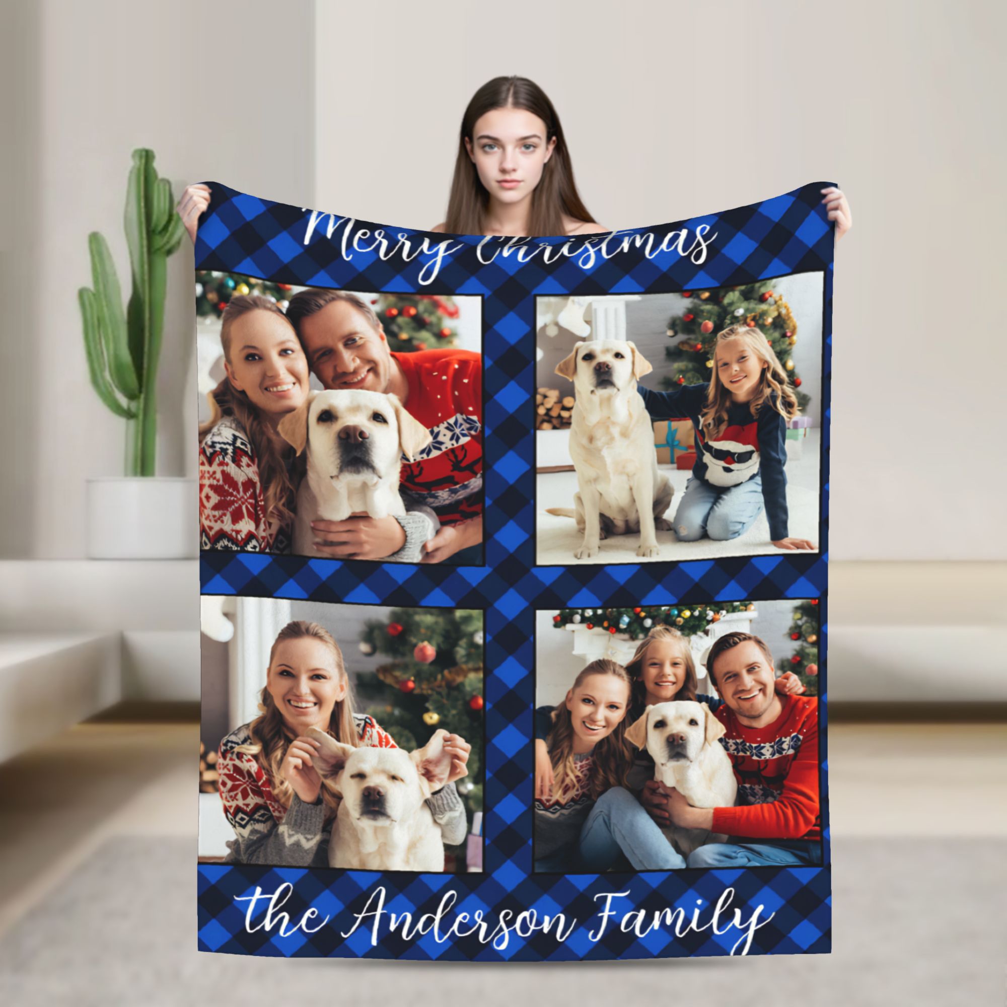 Family 4 Pictures Personalized - Christmas Throw Blanket avaliação e preço