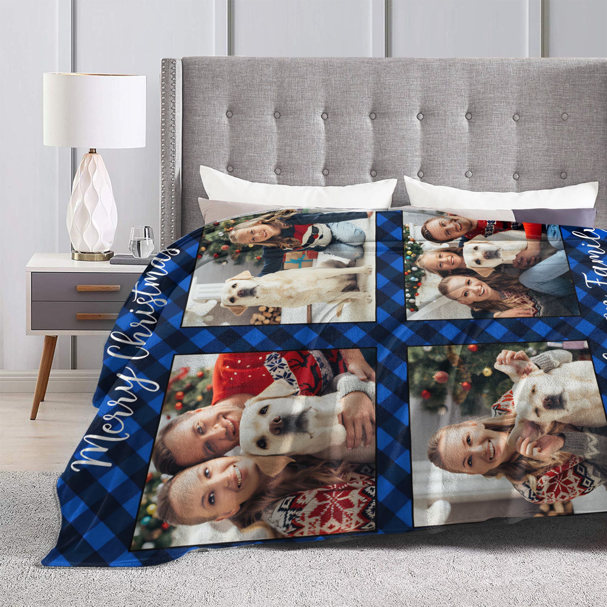 Family 4 Pictures Personalized - Christmas Throw Blanket avaliação e preço