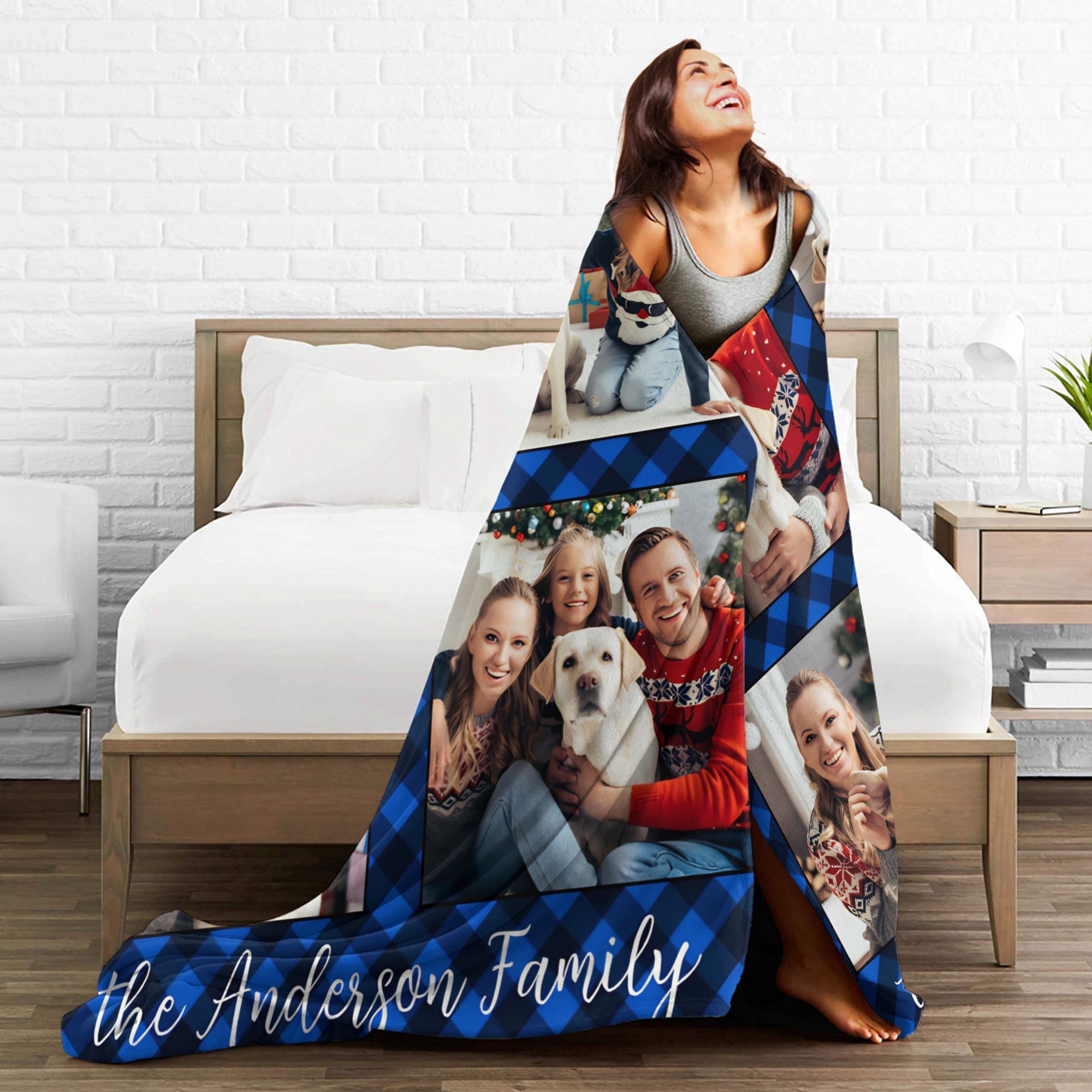 Family 4 Pictures Personalized - Christmas Throw Blanket avaliação e preço