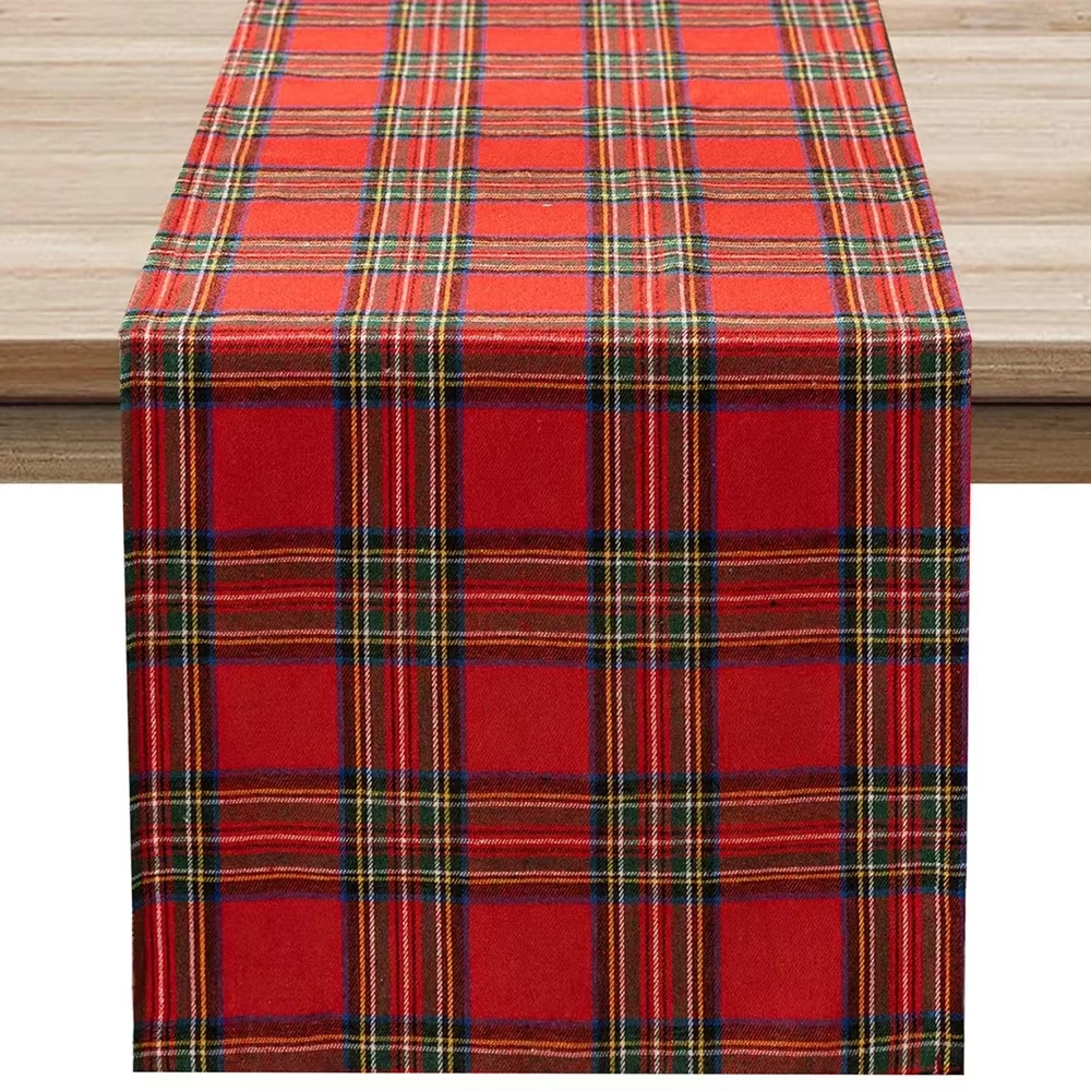 Table Runner Red Plaid Linen - - Christmas Table Runner avaliação e preço