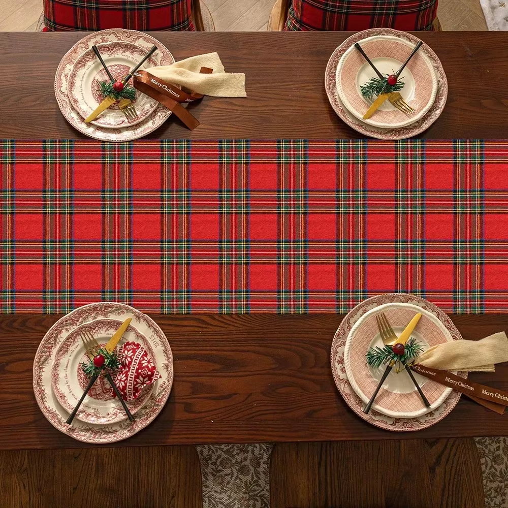 Table Runner Red Plaid Linen - - Christmas Table Runner avaliação e preço