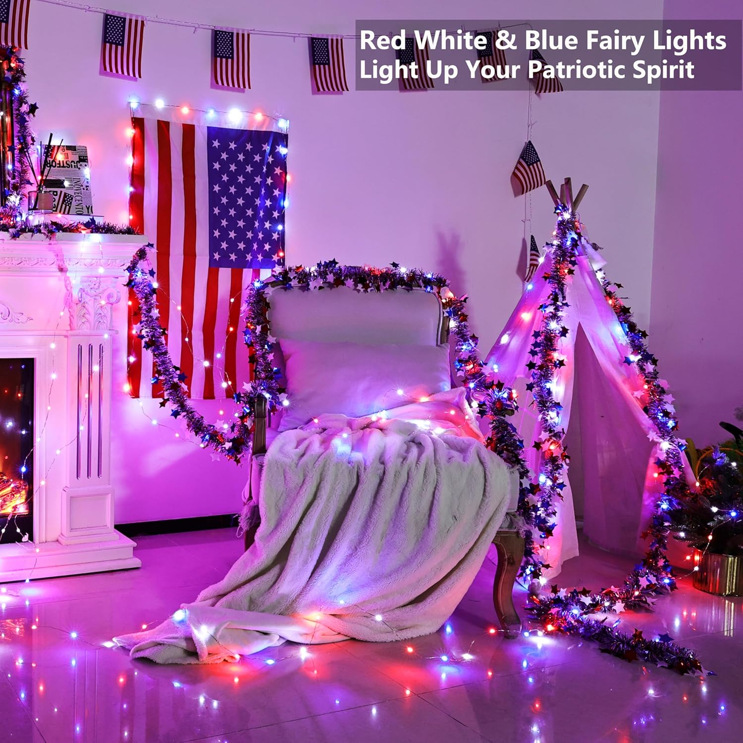 33ft 100 LED Red White Blue Fa - Led Fairy String Lights avaliação e preço
