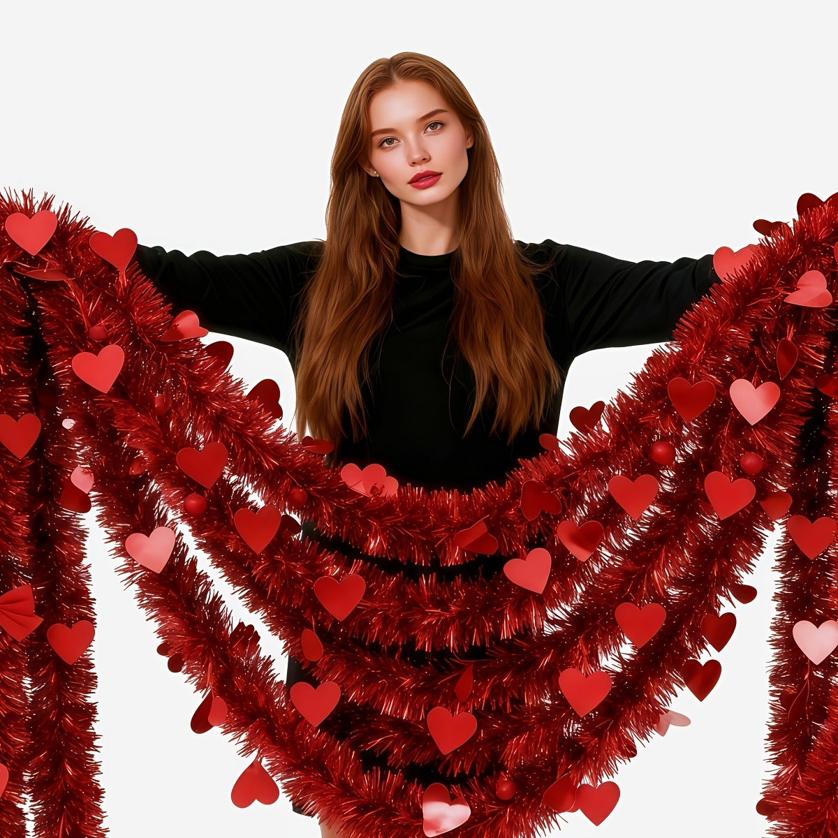 3pcs Red Heart Plastic Tinsel  - Tinsel Garland Decoration avaliação e preço