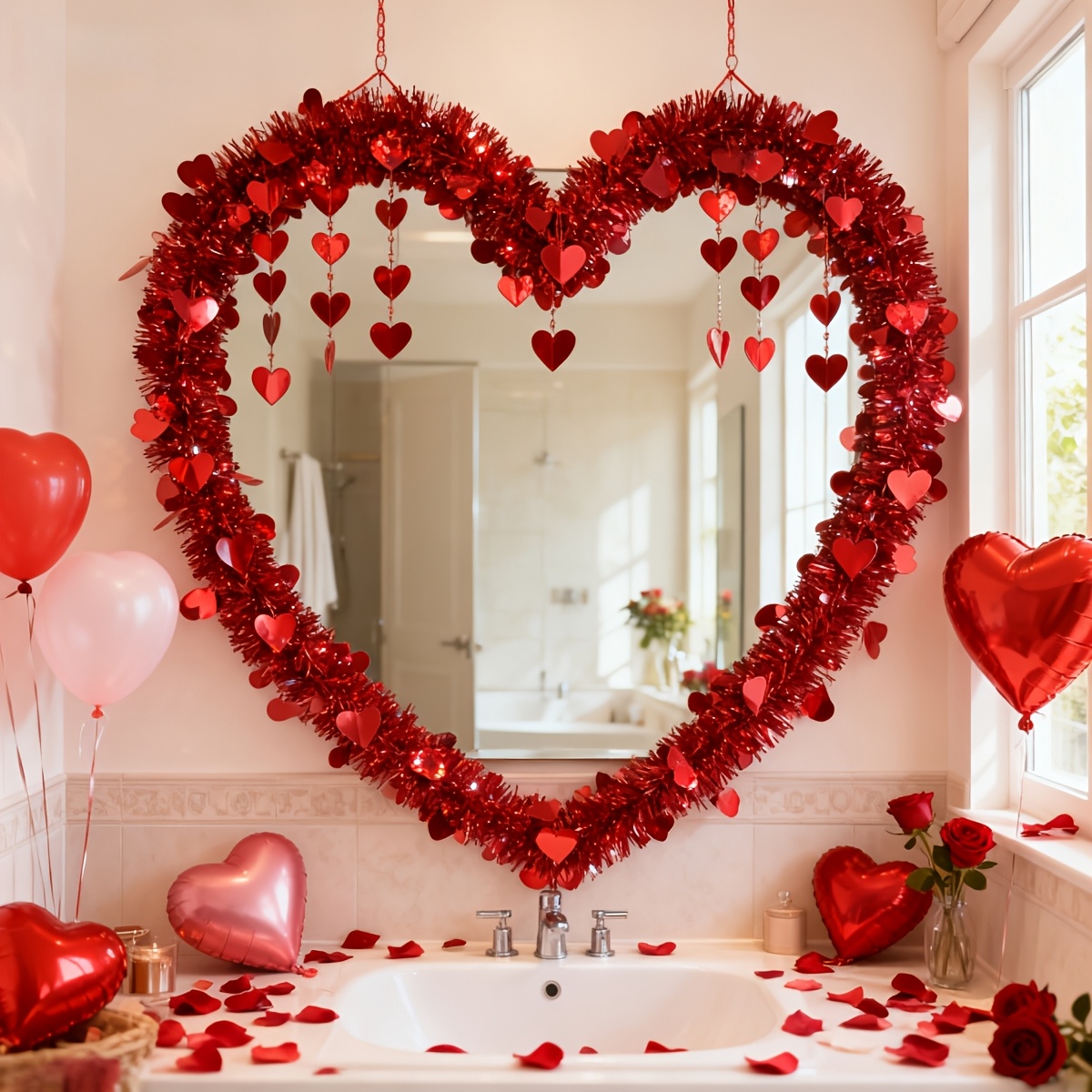 3pcs Red Heart Plastic Tinsel  - Tinsel Garland Decoration avaliação e preço