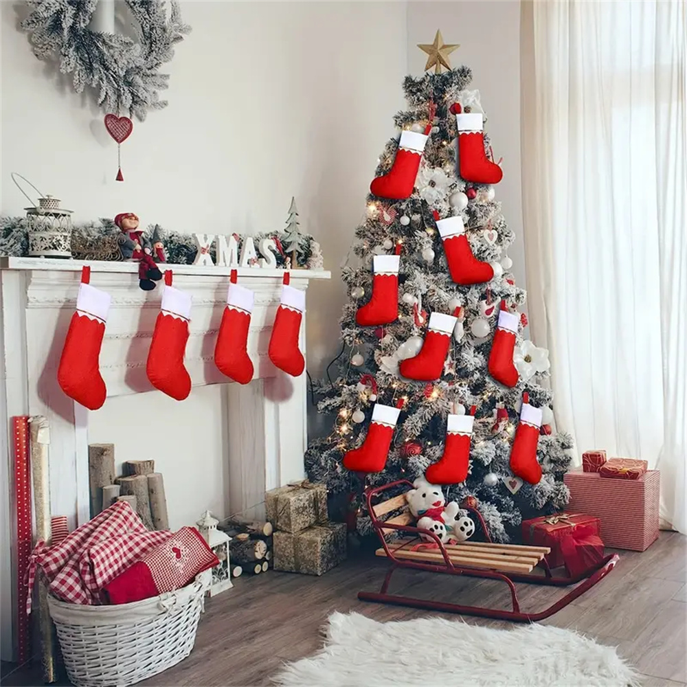 12pcs Red Felt Christmas Stock - Christmas Stocking Hanging avaliação e preço
