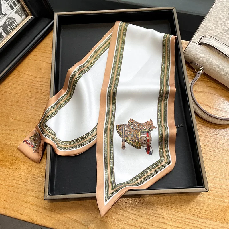 Retro Print Skinny Silk Scarfs - Ribbon Bow Gift avaliação e preço