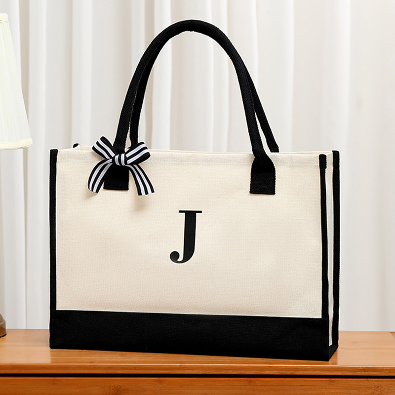 Simple canvas letter tote bag  - Ribbon Bow Gift avaliação e preço
