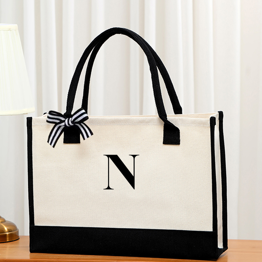 Simple canvas letter tote bag  - Ribbon Bow Gift avaliação e preço