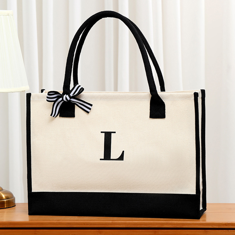 Simple canvas letter tote bag  - Ribbon Bow Gift avaliação e preço