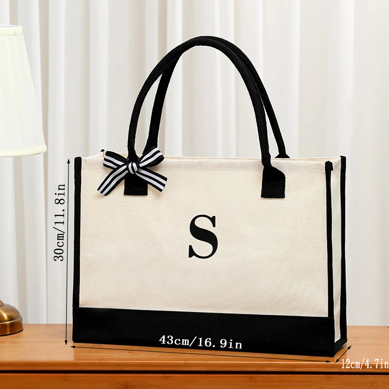 Simple canvas letter tote bag  - Ribbon Bow Gift avaliação e preço