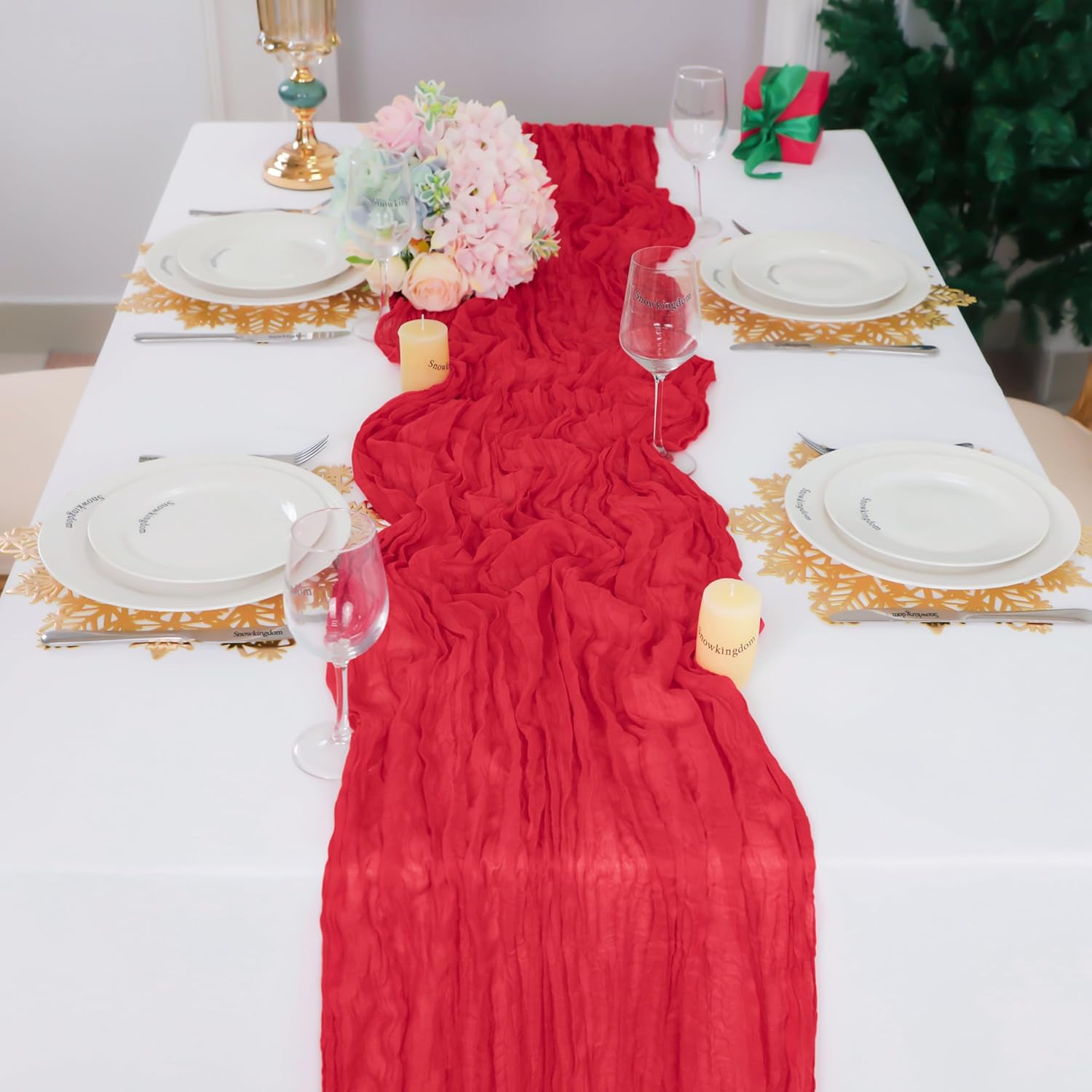 1.8/3/4M Long Red Table Runner - Christmas Table Runner avaliação e preço