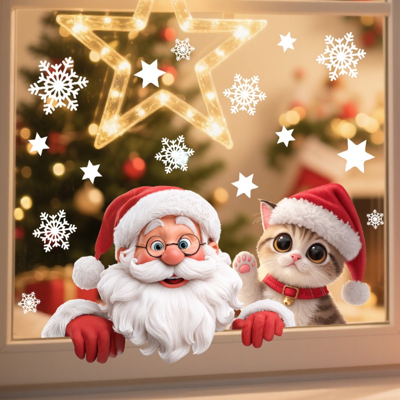 Kitten Santa Claus Window Stic - Snowflake Window Decal avaliação e preço