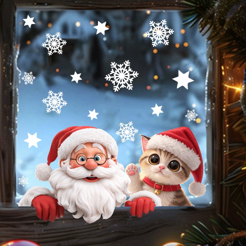 Kitten Santa Claus Window Stic - Snowflake Window Decal avaliação e preço