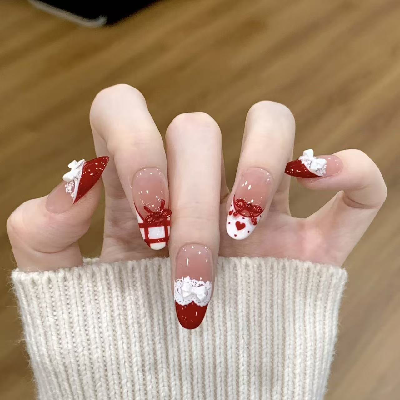 10pcs Handmade Press on Nails  - Christmas Throw Blanket avaliação e preço