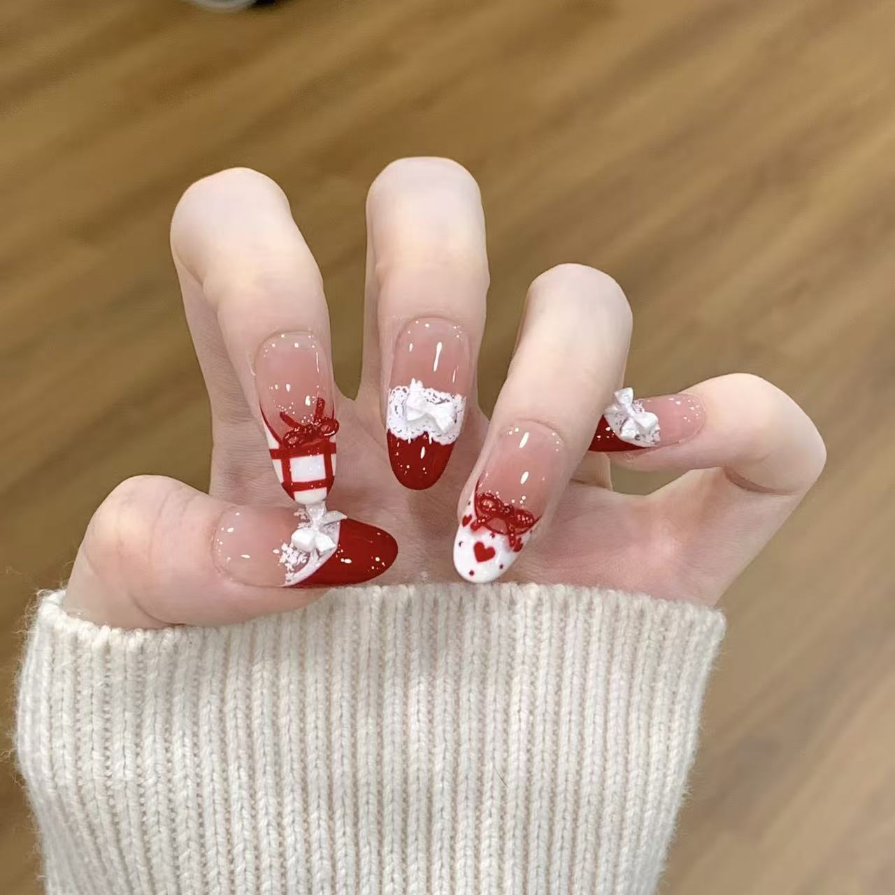10pcs Handmade Press on Nails  - Christmas Throw Blanket avaliação e preço