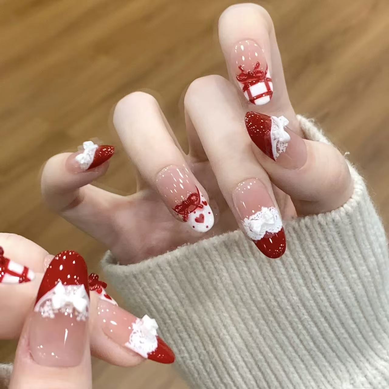 10pcs Handmade Press on Nails  - Christmas Throw Blanket avaliação e preço