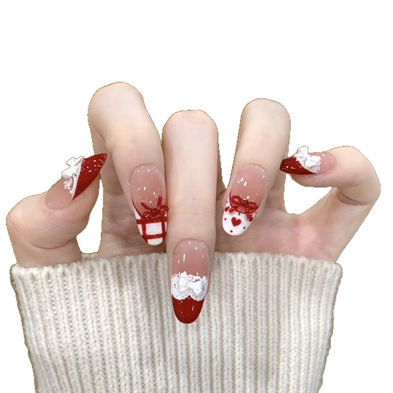10pcs Handmade Press on Nails  - Christmas Throw Blanket avaliação e preço