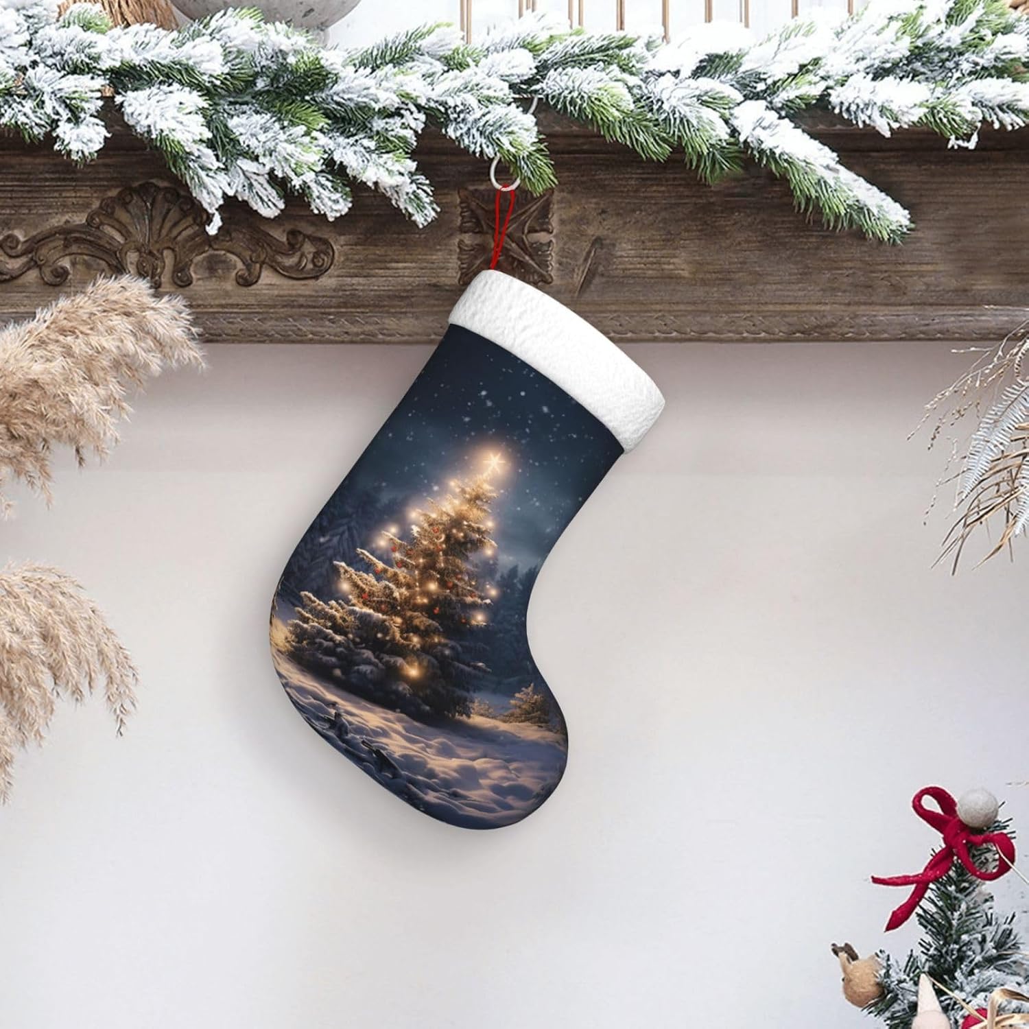 Christmas Tree Snow gift Stock - Christmas Stocking Hanging avaliação e preço