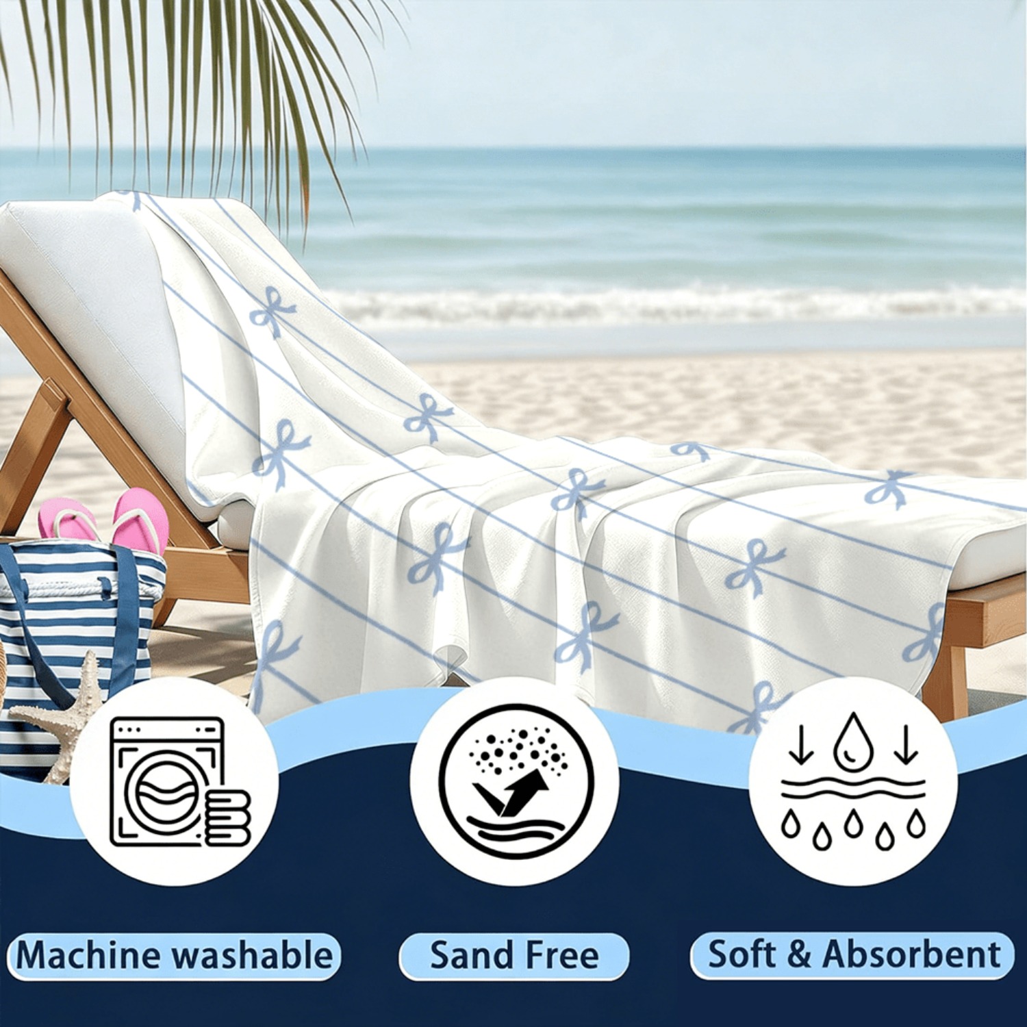 1pc Summer Beach Towel Blue Ri - Ribbon Bow Gift avaliação e preço