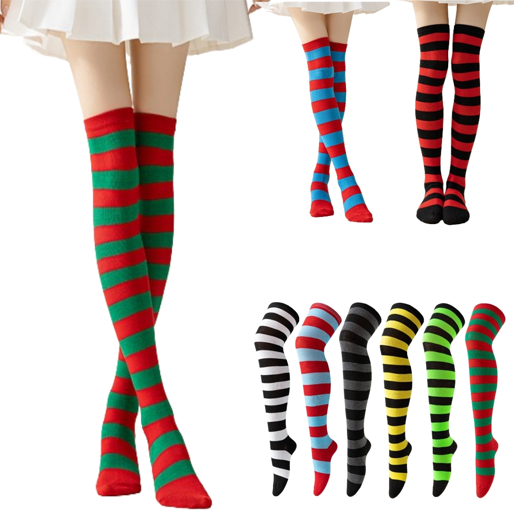 Striped Over Knee High Socks W - Christmas Stocking Hanging avaliação e preço