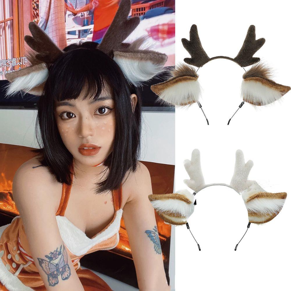 Handmade Animal Fur Antler Hea - Reindeer Antlers Headband avaliação e preço