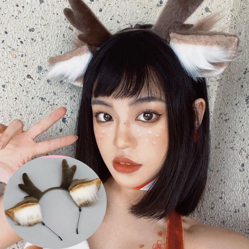 Handmade Animal Fur Antler Hea - Reindeer Antlers Headband avaliação e preço
