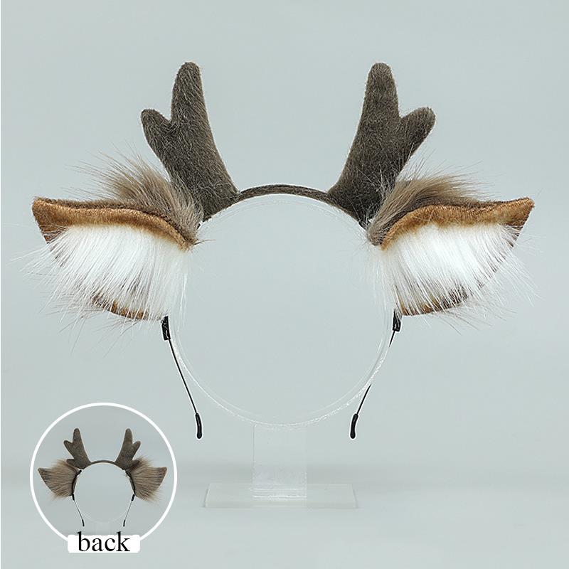 Handmade Animal Fur Antler Hea - Reindeer Antlers Headband avaliação e preço