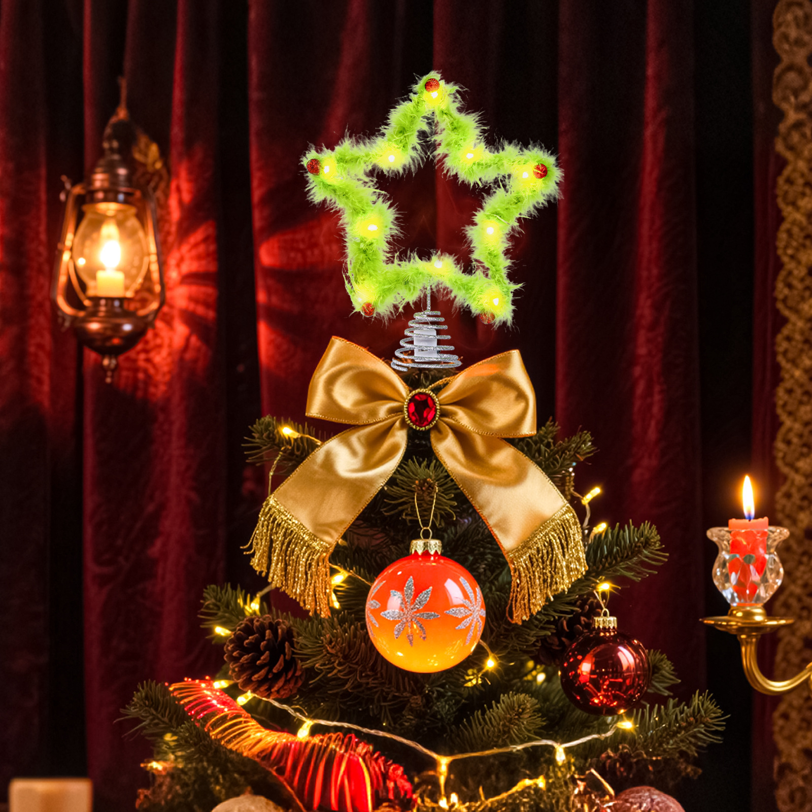 Christmas Fuzzy Grinch Star Tr - Star Tree Topper avaliação e preço