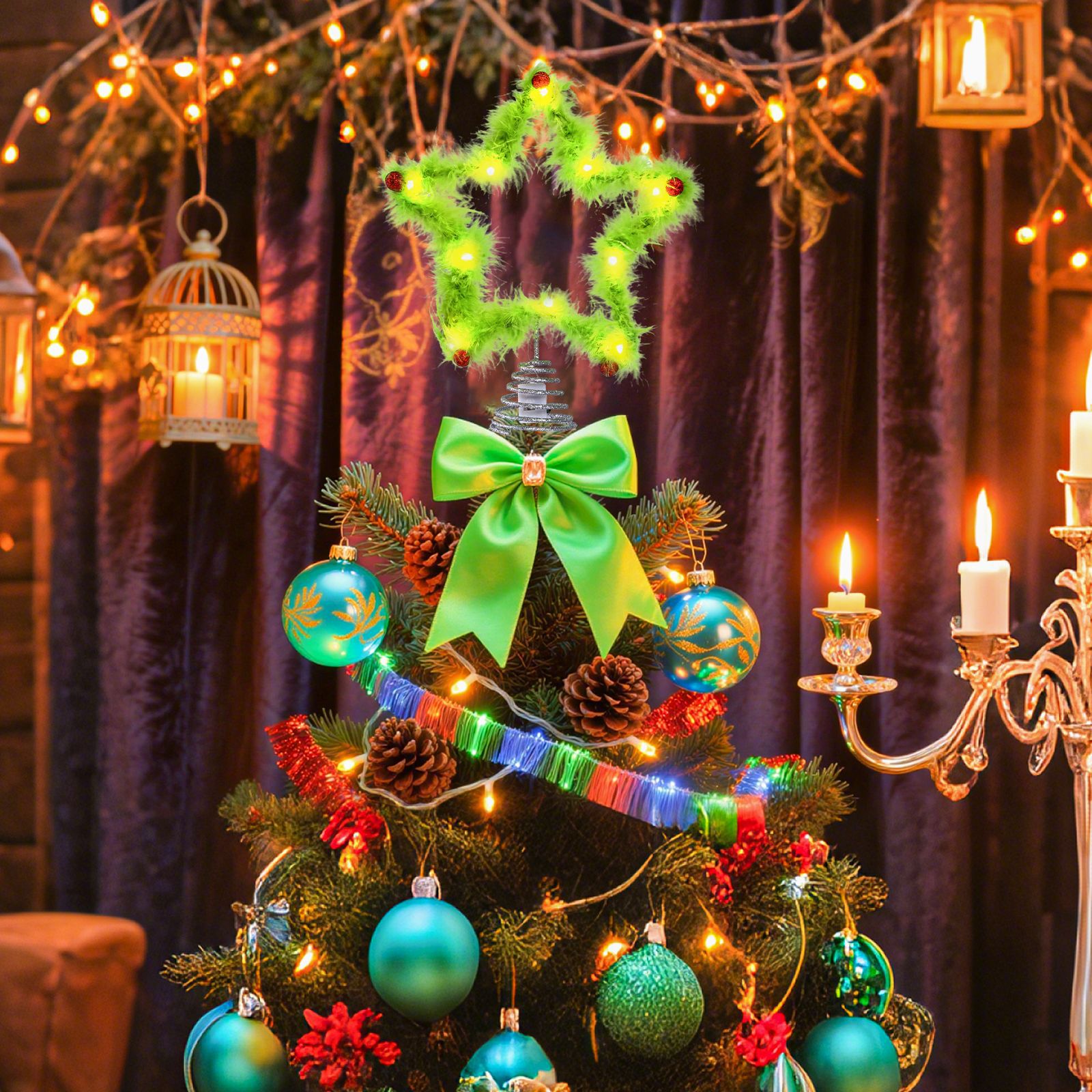 Christmas Fuzzy Grinch Star Tr - Star Tree Topper avaliação e preço