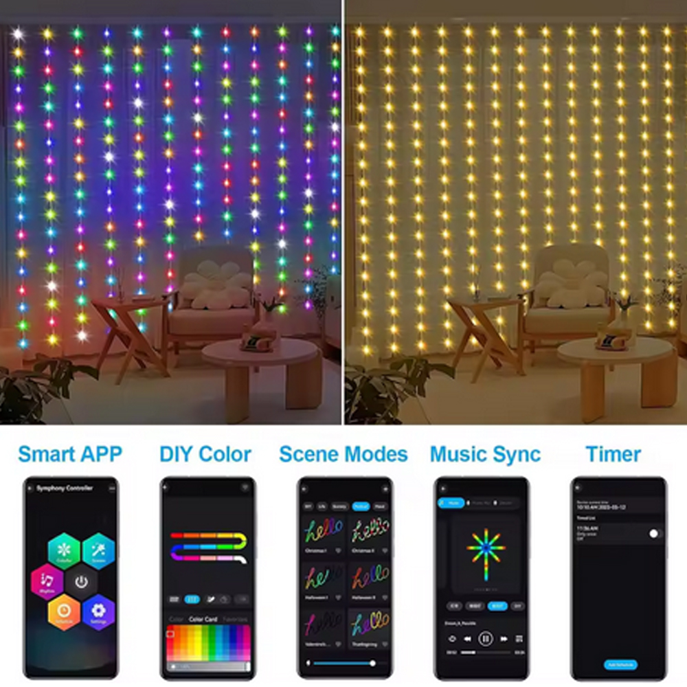 3M RGB Smart LED Curtain Light - Led Fairy String Lights avaliação e preço