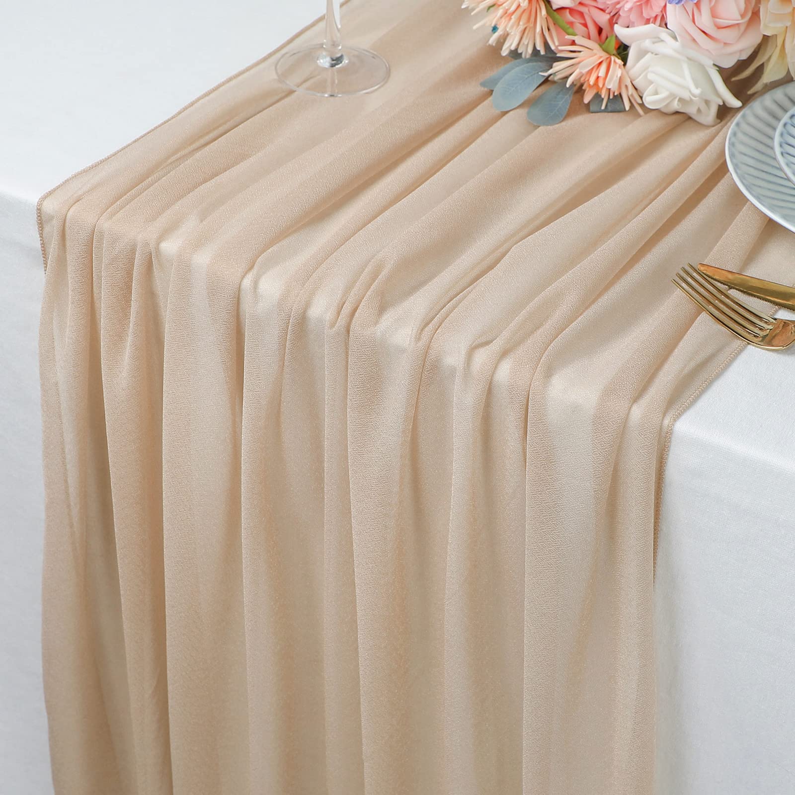 Beige Table Runner Chiffon Tab - Christmas Table Runner avaliação e preço