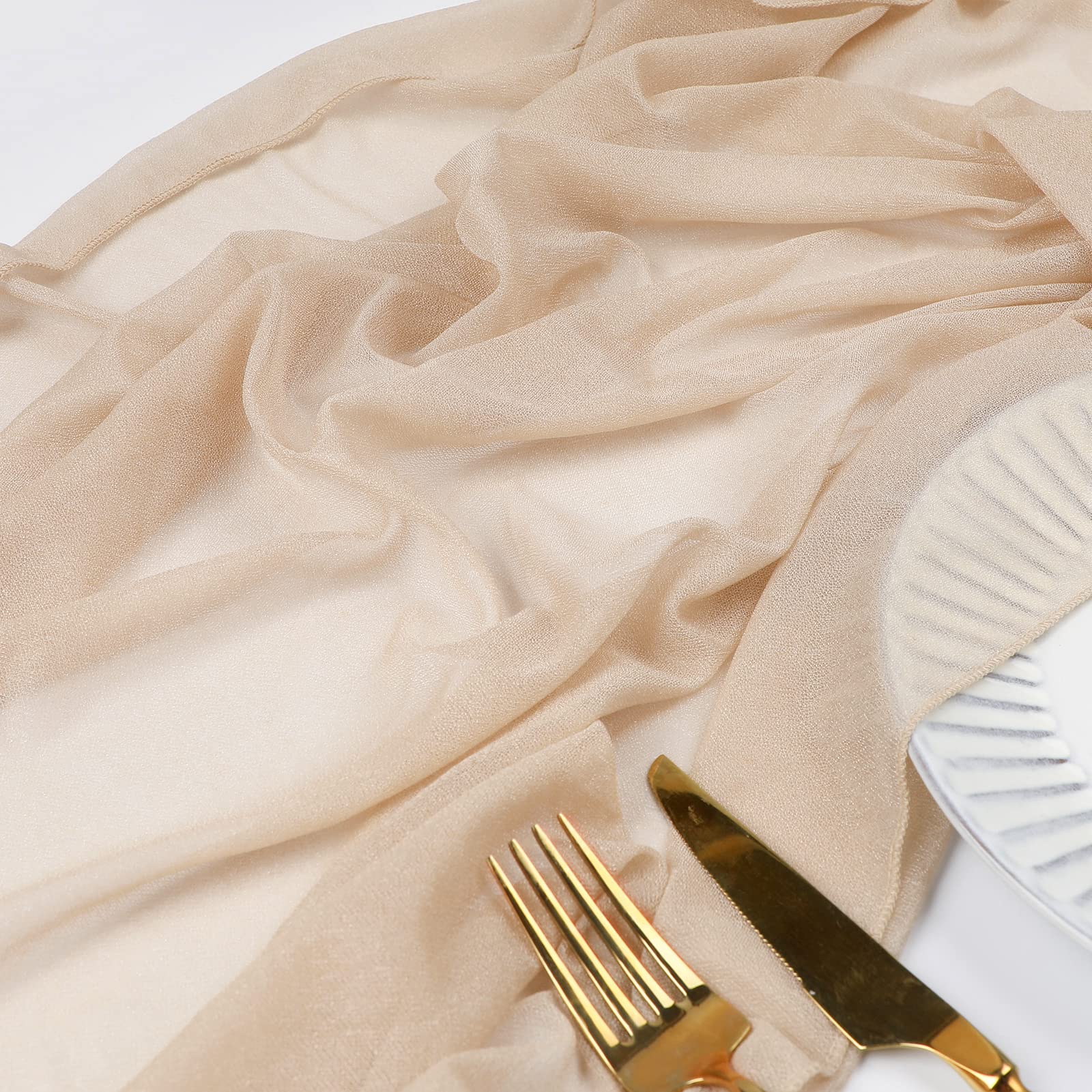 Beige Table Runner Chiffon Tab - Christmas Table Runner avaliação e preço