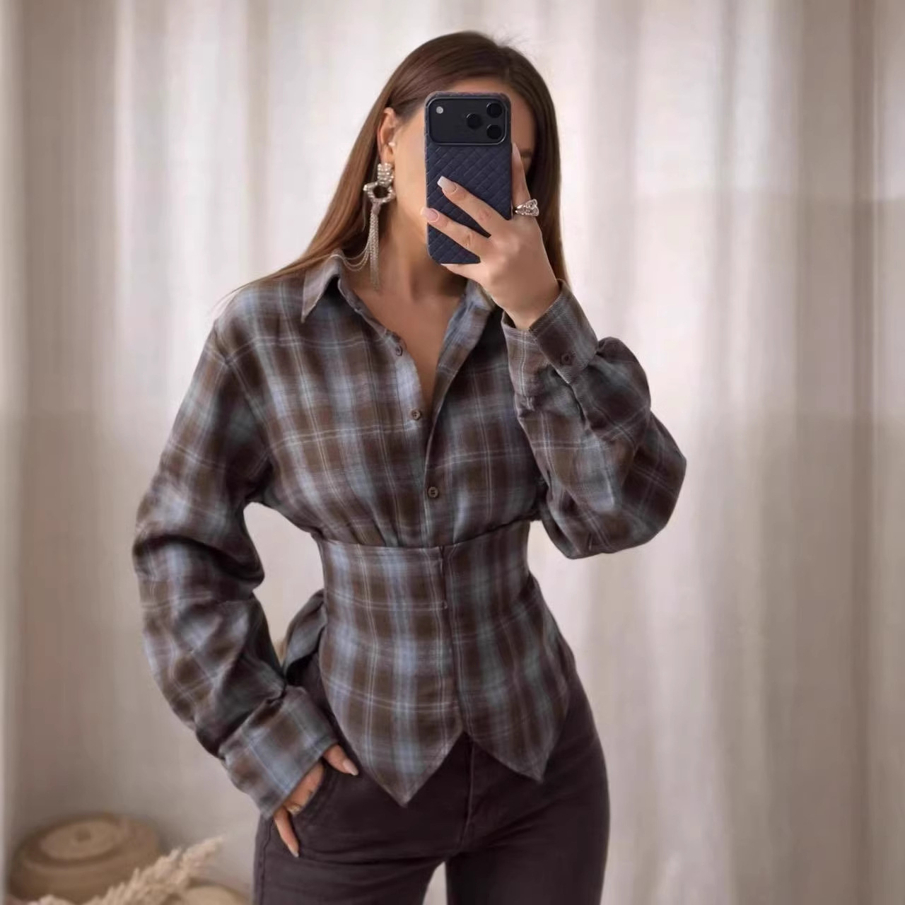 Loose Women's Plaid Blouse Vin - Christmas Throw Blanket avaliação e preço