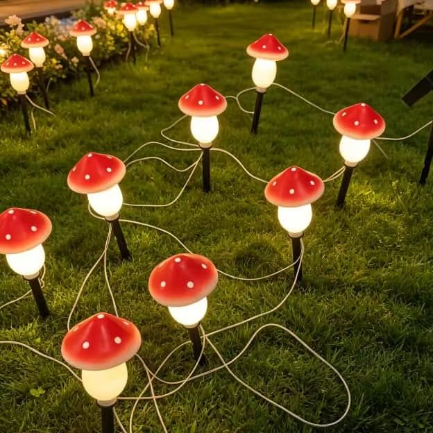 Solar Mushroom String Lights W - Christmas Lights Outdoor avaliação e preço