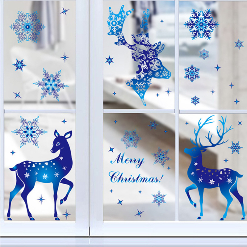 Christmas Window Stickers Elk  - Snowflake Window Decal avaliação e preço