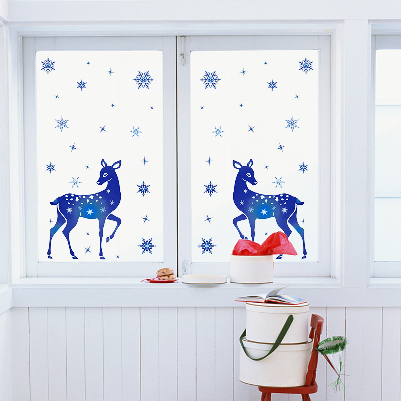 Christmas Window Stickers Elk  - Snowflake Window Decal avaliação e preço