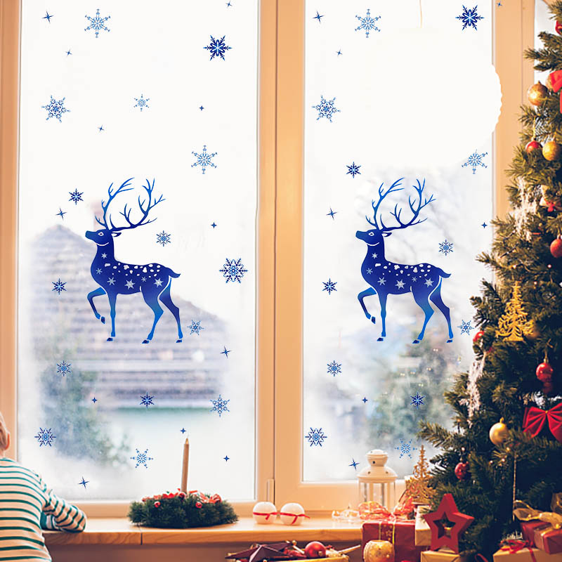 Christmas Window Stickers Elk  - Snowflake Window Decal avaliação e preço