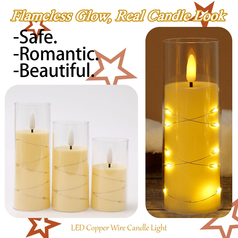 3pcs/set LED Copper Wire Flame - Holiday Candle Set avaliação e preço
