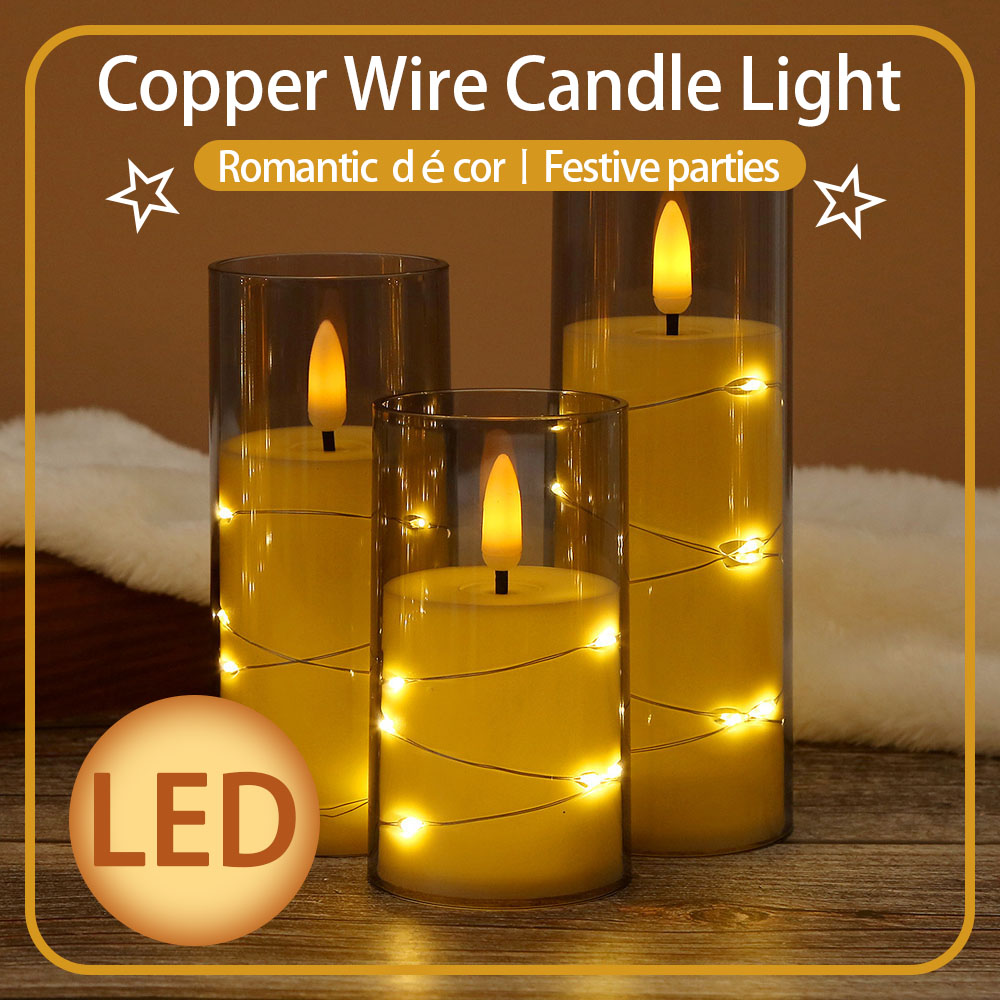 3pcs/set LED Copper Wire Flame - Holiday Candle Set avaliação e preço