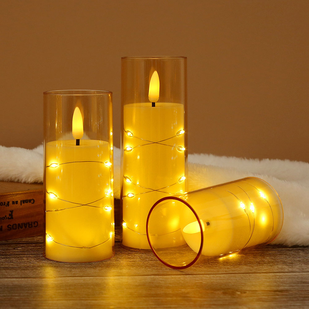 3pcs/set LED Copper Wire Flame - Holiday Candle Set avaliação e preço